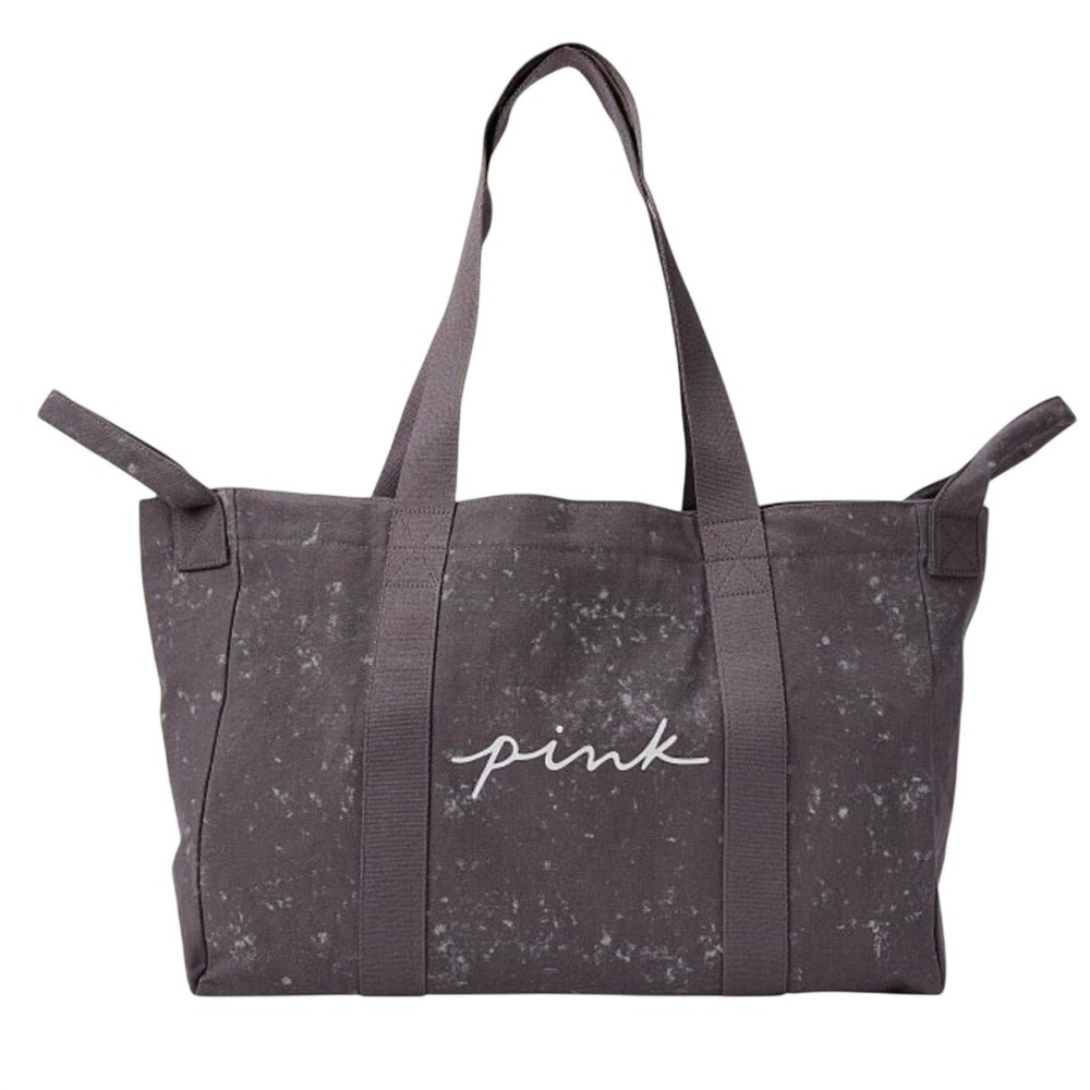 Victoria's Secret PINK Gray Acid Wash Canvas Tote Bag Zippered Travel Gym Bag